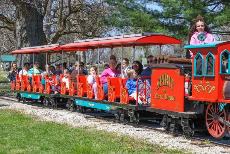 The Spirit of Terre Haute miniature train carrying park visitors